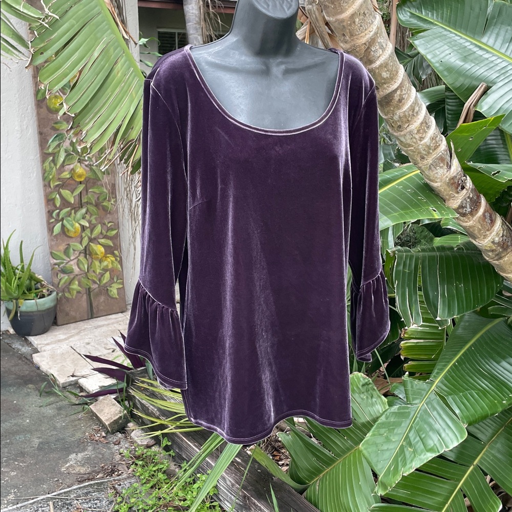Lysse velvet top with ruffled bell sleeve